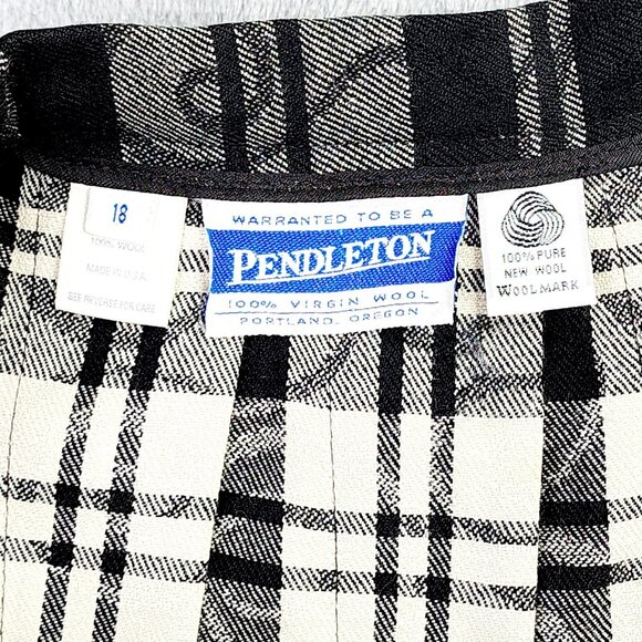 Vintage Pendleton Virgin Wool Midi Skirt Women 18 Black Plaid Pleated USA Office - Picture 3 of 11
